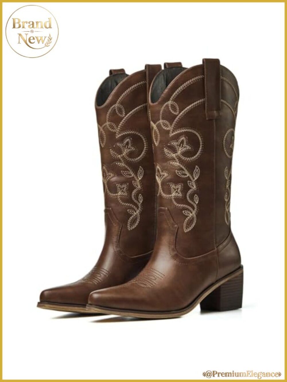 Women's Faux Leather Cowboy Boots Pointed Toe Mid-Calf Western Boots